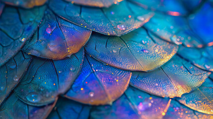 Canvas Print - Abstract, beautiful, creative background texture of multi-colored holographic feathers close-up
