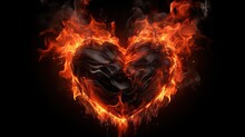 Fire Ring Love Symbol, Fiery Heart, Black Background.