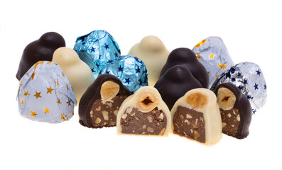 Sticker - chocolate candies with hazelnuts isolated