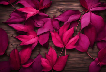 Wall Mural - Toned purple fallen autumn dry red leaves. Viva magenta color. Colorful background for design.