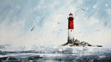 Simple Minimalist Painting Winter Lighthouse