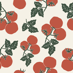 flat vector tomato branch seamless pattern