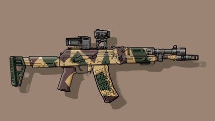 Wall Mural - Military gun with tuning and optics camo skin