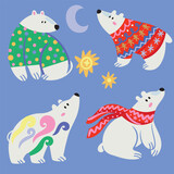 Fototapeta  - Dressed polar bears in festive scarves and sweaters