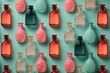 Perfume glass bottle pattern on coloured background.