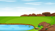 © rupinka - Nature Bliss Cartoon Forest Background with water Vector for cartoon background for animation