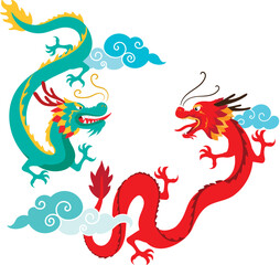 Wall Mural - Illustration Design of Lunar New Year Extravaganza with Enchanting Dragons
