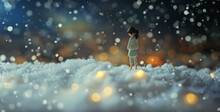 Rain On The Window, Miniature People Snowing A Girl In Pajamas