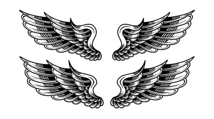 Wall Mural - vector set of vintage angel wings tattoos