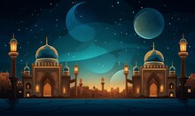Ramadan Cartoon Themed Background With Perfect Coloring. Generative Ai

