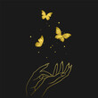 Flock of Golden Butterflies Released from Female Golden Hands