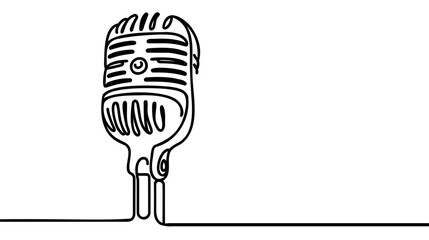 Wall Mural - One continuous single line drawing of retro old classic radio microphone for broadcasting.