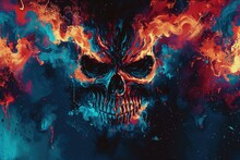 Evil Demon Skull On A Dark Background