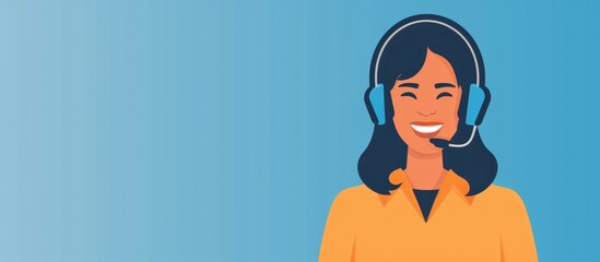 Poster - Remote work consultant in headphones with a microphone, a lovely smile.