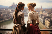 Retro And Historical Rear Image Set In The 1800s Of Two Loving Lesbian Women