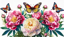 Botanical Illustration Vintage Flower Poster Beautiful Peonies And Butterflies Manual Drawing Of Beautiful Flowers Print For Interior Posters Postcards T Shirts