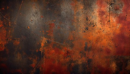 Wall Mural - rusty metal surface with red black and orange tones worn steampunk background with scratches