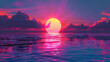 Surreal Synthwave Sunset: A Digital Horizon with Retro Amber, Synthwave Magenta, and Digital Indigo