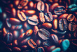 Coffee beans close up in the style of cross of cross processing.