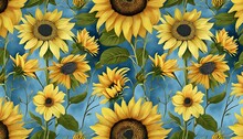 Seamless Floral Pattern With Sunflowers Wildflowers Bumblebees Vintage Botanical Wallpaper Hand Drawing 3d Illustration Summer Blooming Flowers Luxury Design For Wallpaper Textile Clothing