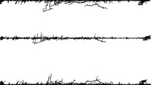 Frame Of Grass And Flowers, A Black And White Vector Of A Wire Fence Tree With Branches, Grunge Effect, Barrier Borders Spiky Wire Edging Fence Obstacle Restriction Forces