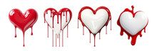 Set Of Shaped Hearts With A Red Drip Logo Isolated Cutout On Transparent Background.