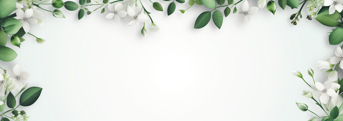 Wall Mural - Flower border frame free mockup images for commercial use, in the style of light gray and green, aerial view, abstract minimalism appreciator, white background, double exposure, leaf patterns, 3840x21