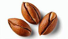 An Overhead View Isolated Brown Almonds On A White Background