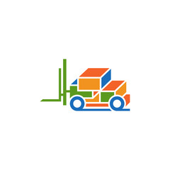 Sticker - Forklift and box packaging abstract logo design.