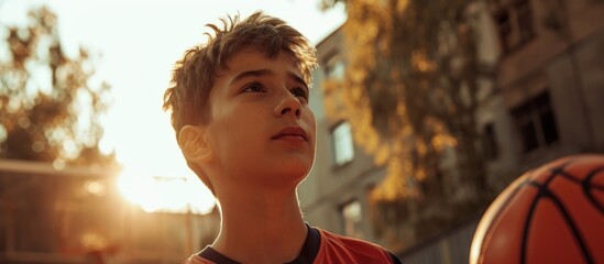 Poster - Active weekend for young basketball player outdoors with a basketball.