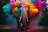 Fototapeta Dziecięca - Elephant in a Cloud of Rainbow Hues