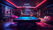 Gaming room with neon light and billiards table