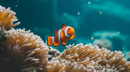 Wall Mural - clown fish in natural ocean environment. Ocean photography