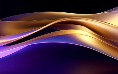 Wall Mural - 3d render, gold colored background abstract shapes glowing in the ultraviolet spectrum, curved neon lines. generative ai