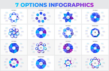 Fototapete - Set of vector heptagons, circles, arrows and abstract elements for cycle infographic with 7 options, steps or processes