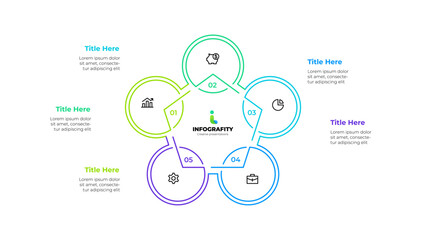 Fototapete - Outline pentagon diagram divided into 5 sectors. Design concept of five steps or parts of business cycle. Infographic design template