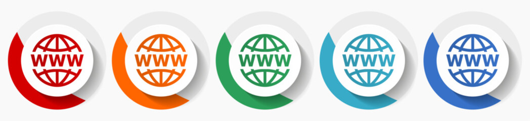 Aufkleber - Web, www and internet vector icon set, flat icons for logo design, webdesign and mobile applications, colorful round buttons