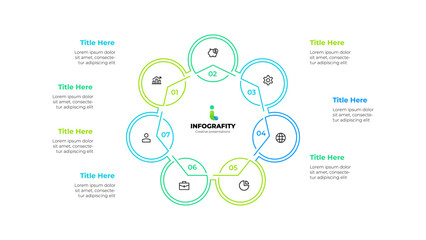 Leinwandbilder - Outline heptagon diagram divided into 7 sectors. Design concept of seven steps or parts of business cycle. Infographic design template