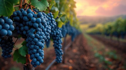 Wall Mural - grapes in vineyard