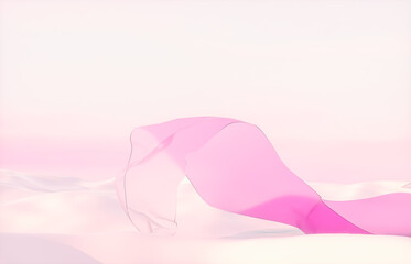 Aufkleber - Romantic podium with pink crystal silk on winter landscape background. 3d rendering.