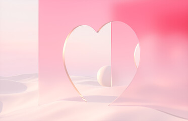 Aufkleber - Romantic scene with heart shaped frame on winter landscape background. 3d rendering