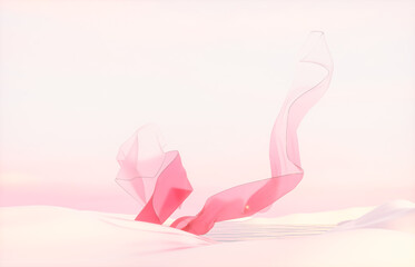 Aufkleber - Romantic podium with red crystal silk on winter landscape background. 3d rendering.