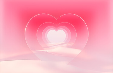 Aufkleber - Romantic scene with heart shaped frame on winter landscape background. 3d rendering