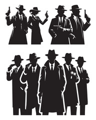 Wall Mural - Mafia silhouette vector, Detective silhouette vector isolated on white background