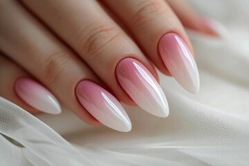 Wall Mural - close up of long nails with french manicure