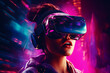 Ai Generative People wearing futuristic high tech virtual reality glasses