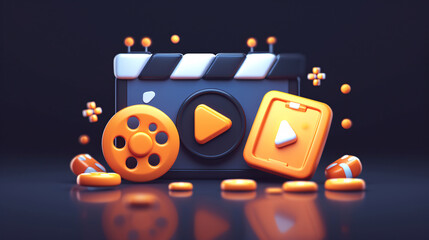 Video player icon, social media live streaming, real-time digital streaming multimedia player concept illustration