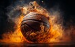a basketball in the fire