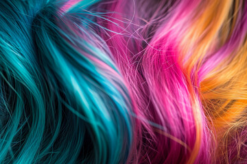 Wall Mural - close-up of a woman hair with a colorful hair dye