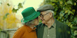 Rentner Ehepaar Gesichter beim glücklichen liebevollen umarmen sind glücklich Porträt, ai generativ